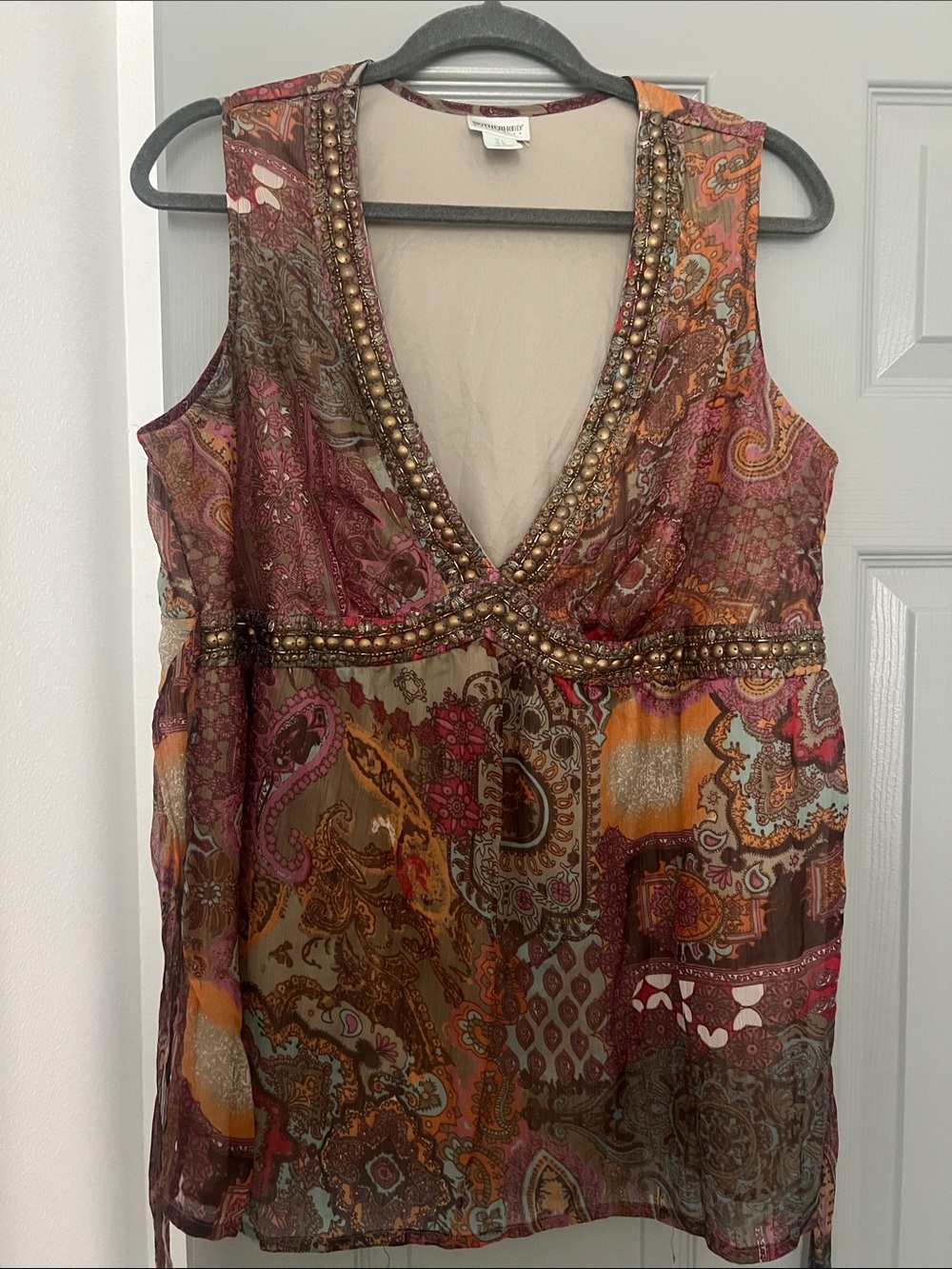 Maternity Embellished V-Neck Paisley Sleeveless Top - Multi